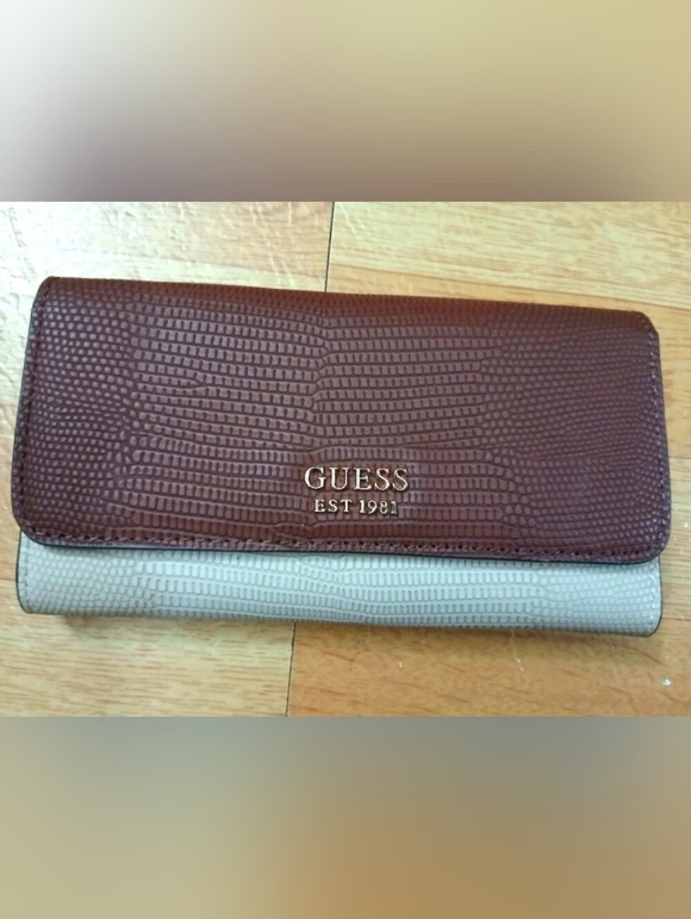 Guess Women's Textured Brown and Off White Wallet. Like new.